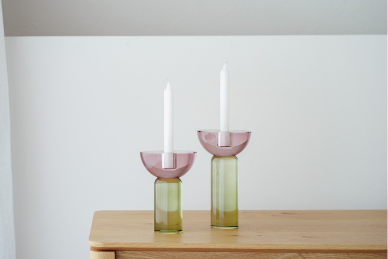 ULLA COLLECTION: BURGUNDY GREEN CRYSTAL CANDLE HOLDERS | VP Interiorismo